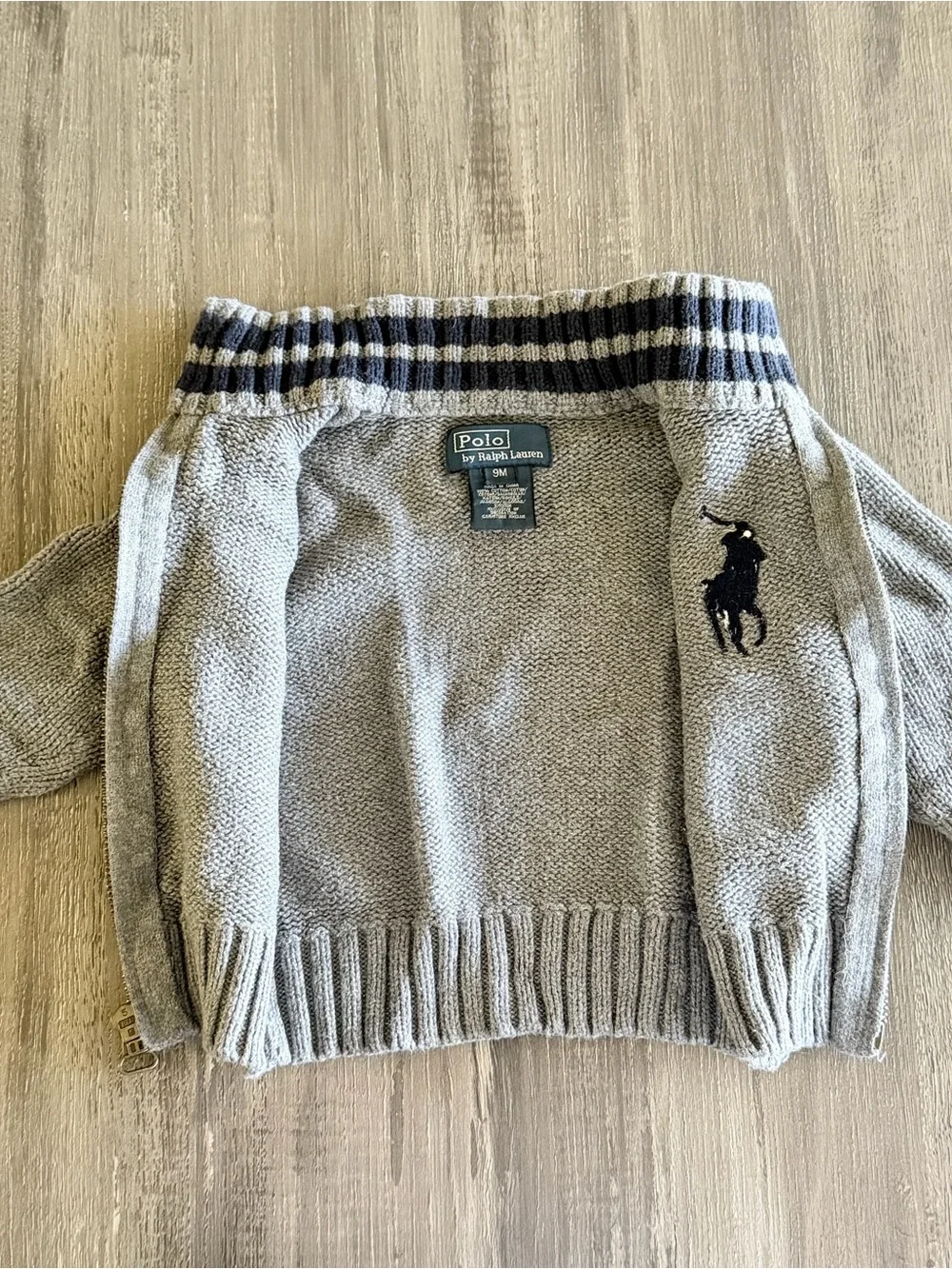 Polo Ralph Lauren Baby Boy Full-Zip Cotton Sweater (Size 9M) - Gray